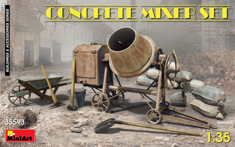 Miniart 1:35 Scale Concrete Mixer Set