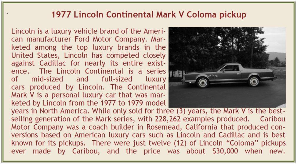 Esval 1:43 Scale Lincoln Continental Mark V Coloma Pickup by Caribou Motor Co. Two-Tone Violet 1977