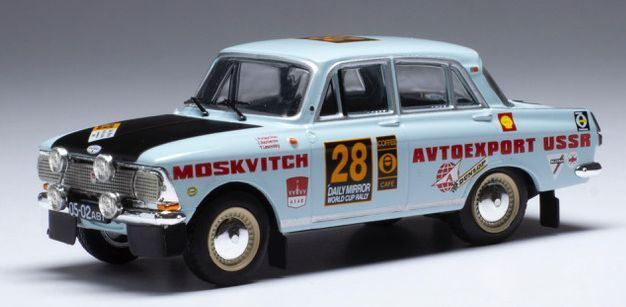 IXO 1:43 Scale Moskwitsch 412 #28 Rally London/Mexico 1970 L.Potapcikas/Y.Lesovskiy/E.Bazhenov