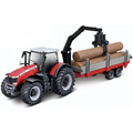 Burago 10 CM Scale Massey Ferguson 8700 + Tree Forwarder Red/