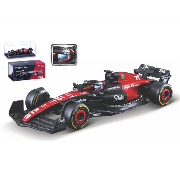 Burago 1:43 Scale Alfa Romeo F1 Team Orlen C43 #77 Vatteri Bottas - W/Case + Figure
