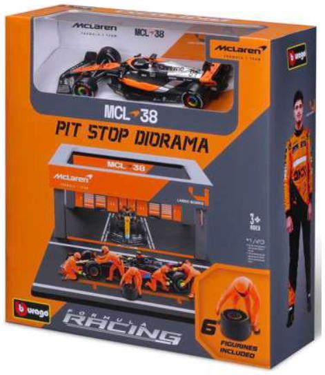 Burago 1:43 Scale McLaren MCL 38 #4 Lando Norris 2024 Pit Pass Set