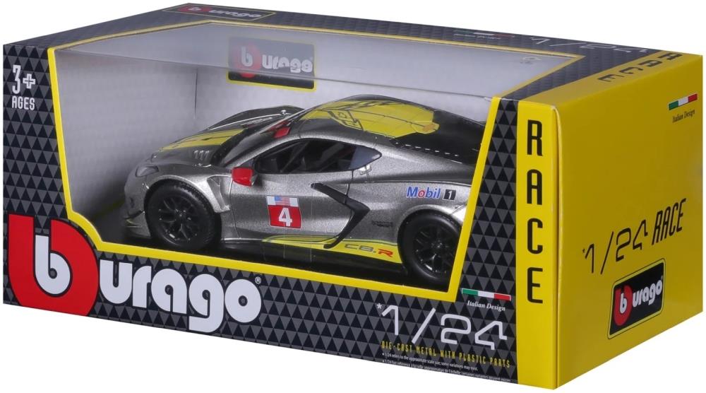 Burago 1:24 Scale Chevrolet Corvette C8R #4 2020 Grey/Yellow