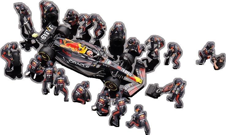 Truescale 1:64 Scale Oracle Red Bull RB19 #1 Verstappen F1 2023 Japanese GP Pit Crew Set Limited Edition