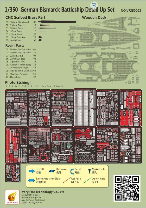 Very Fire 350003 1/35 Scale DKM Bismarck Detail Set For Tamiya Kit