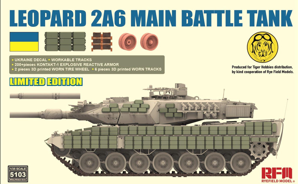 Rye Field 5103 1/35 Scale UKRAINE ARMED FORCES LEOPARD 2A6 WITH ERA 3D PARTS & CREW