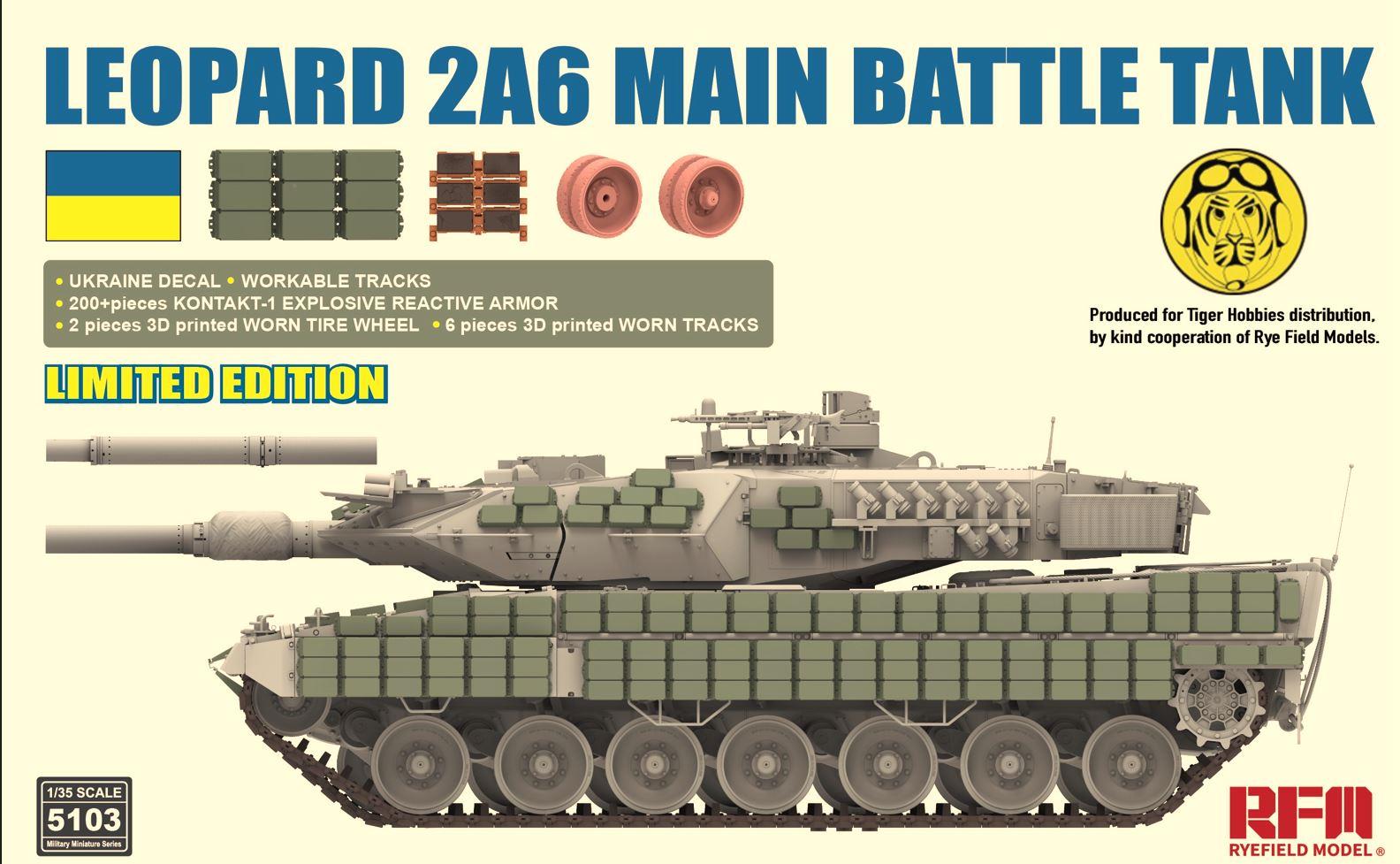 Rye Field 5103 1/35 Scale UKRAINE ARMED FORCES LEOPARD 2A6 WITH ERA 3D PARTS & CREW