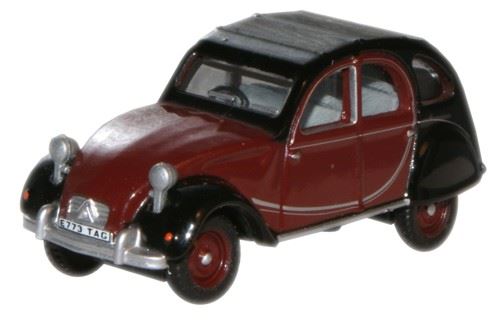 Oxford Diecast 1:76 Scale Citroen 2CV - Charleston Maroon/Black