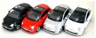 Kinsmart 1:36 Scale Fiat 500 2007 (12pcs) (3 x White/3 x Red/3 x Black/3 x Silver)