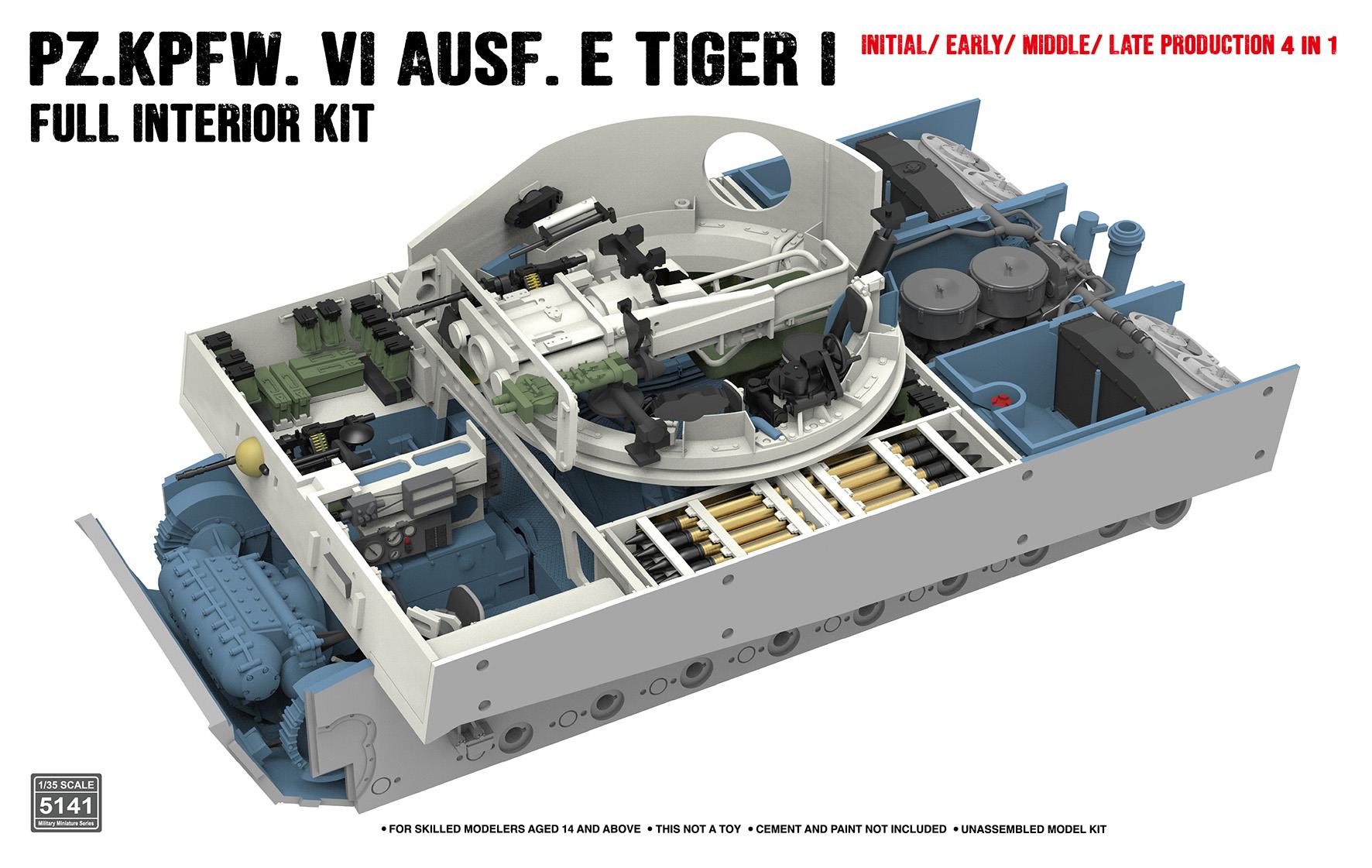 Rye Field Model 5141 1/35 Scale Tiger I Full Interior: Initial/Early/Middle/Late Plastic Model Kit