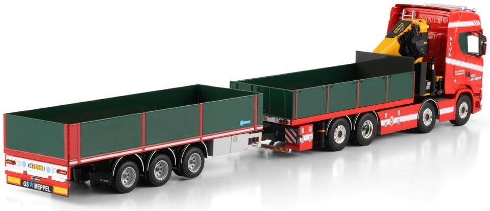WSi 1:50th Scale Scania S Highline CS20H Riged 8x2 Flatbed Drawbar Trailer 3 Axle w/Palfinger PK 480