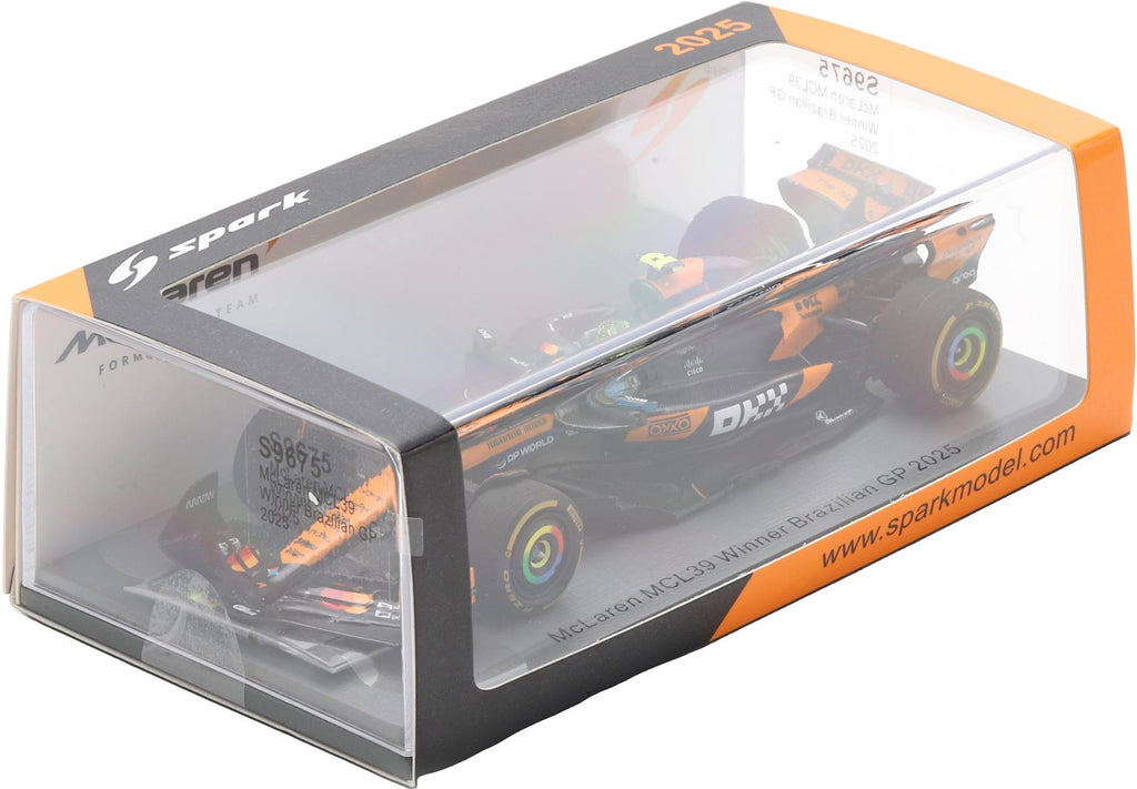 Spark  1:43rd Scale McLaren MCL39 #4 Winner Brazilian GP 2025 Lando Norris w/Number Board