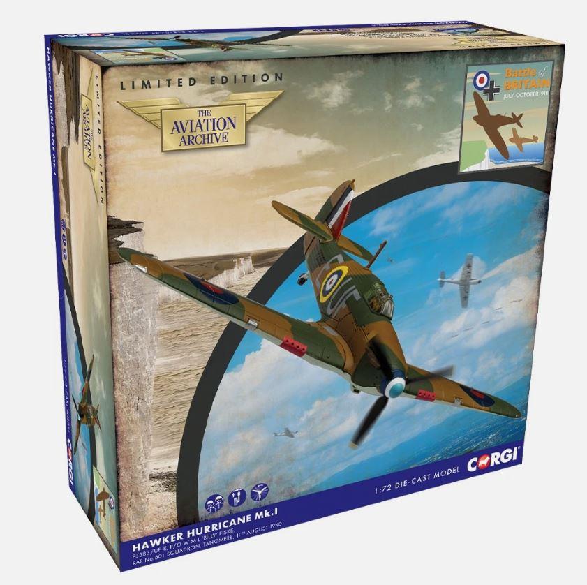 Corgi AA27609 1/72 Scale Hawker Hurricane Mk.I RAF 601 PO Billy Fiske  Battle of Britian 85th