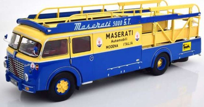 IXO/CMR 1:18 Scale Fiat 642 RN2 Bartoletti Maserati Race Car Transporter 1957 Blue/Yellow