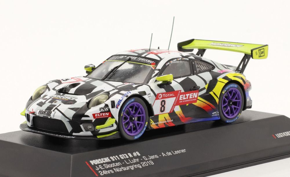 IXO 1:43 Scale Porsche 911 GT3 R #8 24h Nurburgring 2019 Iron Force Purple Wheels