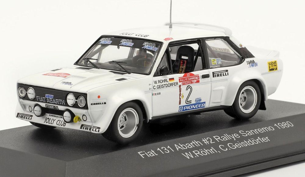 IXO/CMR 1:43 Scale Fiat 131 Abarth #2 Sieger Rallye SanRemo 1980 Rohrl/Geistdorfer