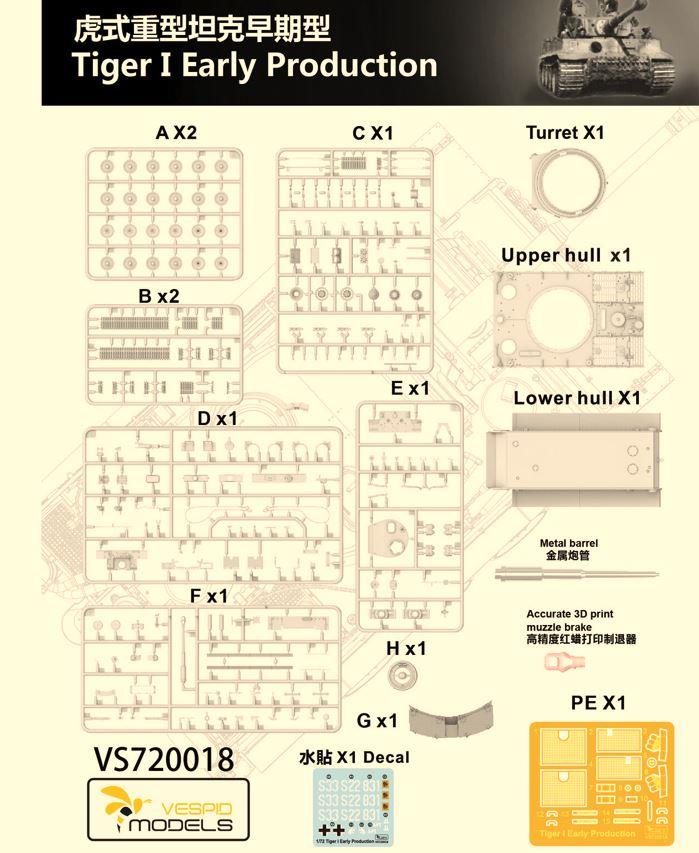 Vespid Models VS720018 1/72 Scale Tiger 1 Tank Early Production with 3D Printed parts Coming soon