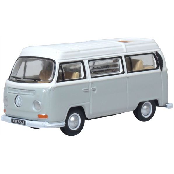 Oxford Diecast 1:76 Scale VW Bay Window Camper Silver Grey/White