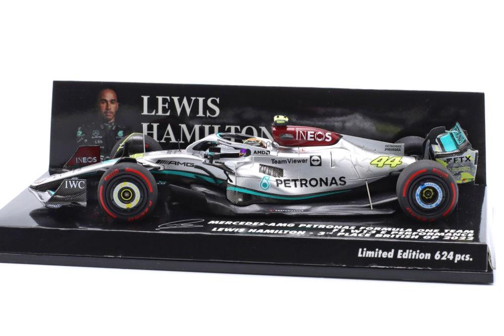 Minichamps 1:43 Scale Mercedes AMG Petronas F1 W13 E Performance L. Hamilton 3rd British GP 2022
