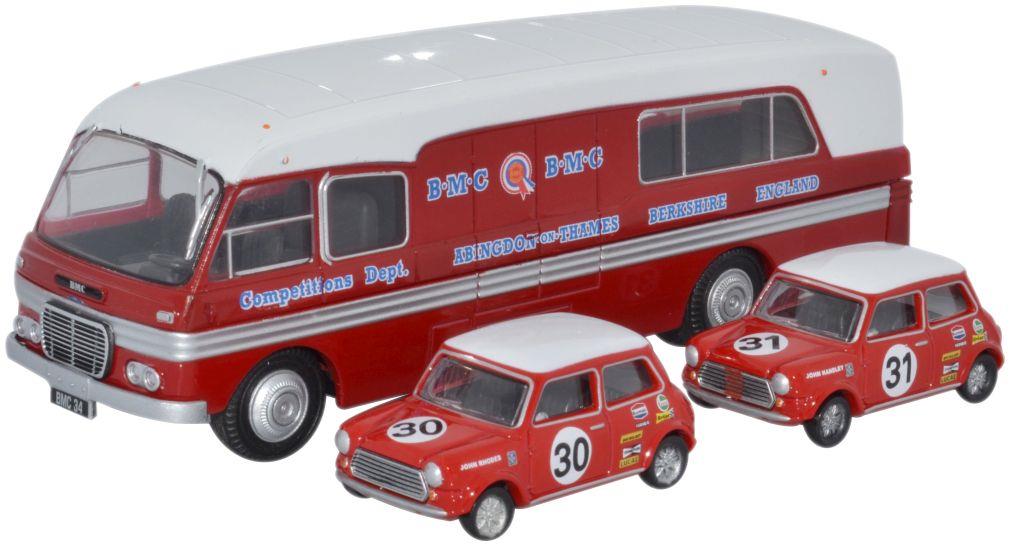 Oxford Diecast 1:76 Scale BMC Car Transporter & Two Minis BMC Compet