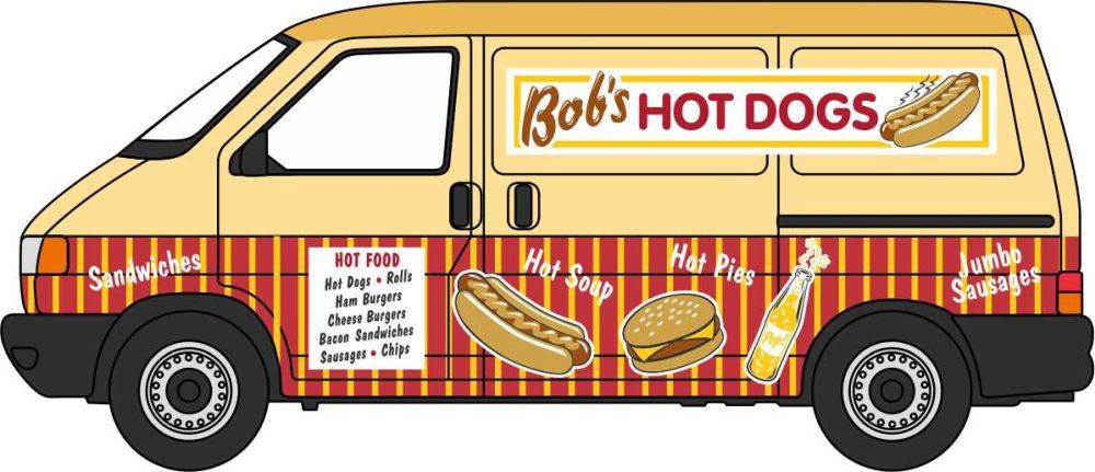 Oxford Diecast 1:76 Scale VW T4 Van Bobs Hot Dogs