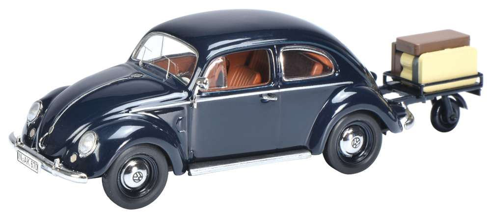 Schuco 1:43 Scale VW Beetlewith trailer - Dark Blue