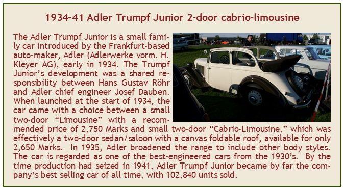 Esval 1:43rd Scale Adler Trumpf Junior Cabrio-Limo Beige Brown 2-Door Top Down 1937-41