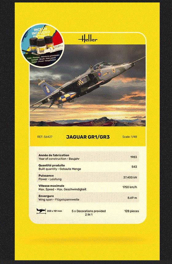 Heller 56427 1/48 Scale RAF Jaguar GR1/GR3 Gift Set with Five Decal Options.