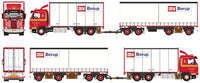 WSi 1:50 Scale Scania 3 Series Streamline 6x2 Riged Box Drawbar Turntable Trailer 7 Axle