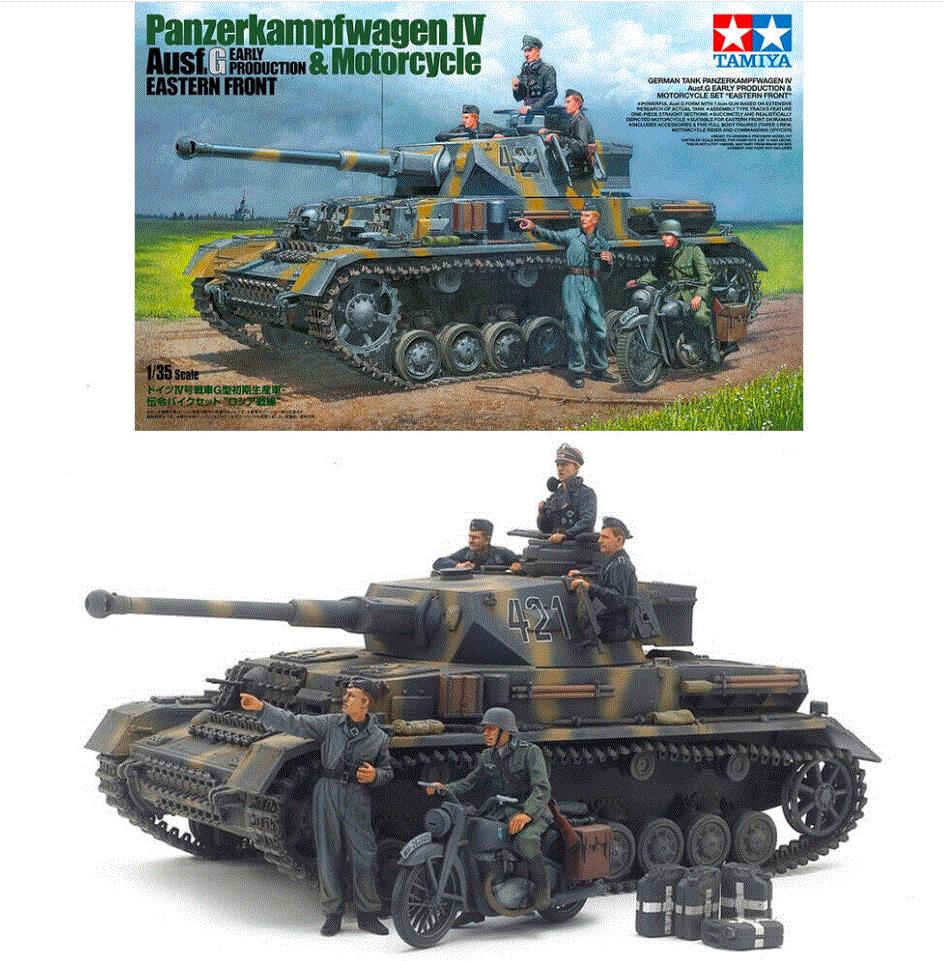 Tamiya 25209 1/35 Scale Panzer PzKpfw IV Ausf.G Early and Motorcycle Model Kit