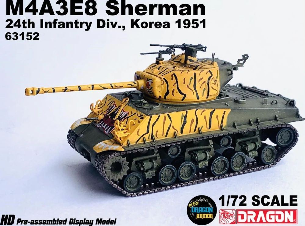 Dragon 1:72 Scale M4A3E8 Sherman 'Tiger Face' 24th Infantry Div. Korea 1951
