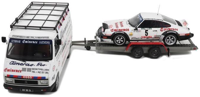 OTTO 1:18 Scale Citroen C35 Almeras + Trailer w/Porsche 911 SC #5 Rallye of Portugal 1981