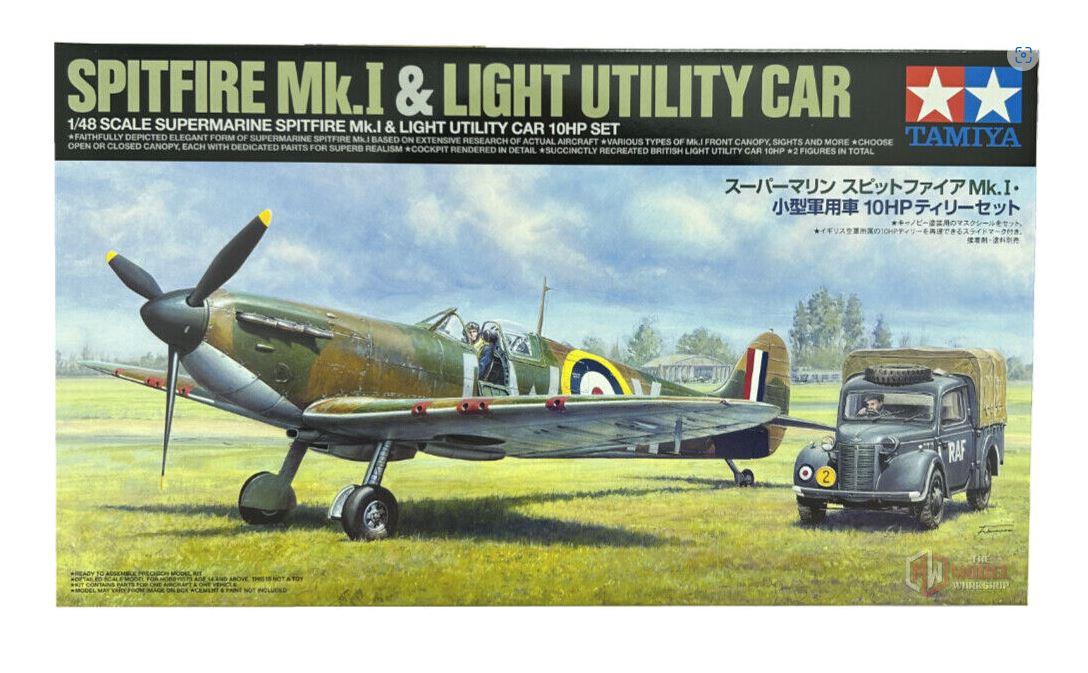 Tamiya 25211 1/48 Scale Supermarine Spitfire Mk.I & Light Utility Car 10HP Set