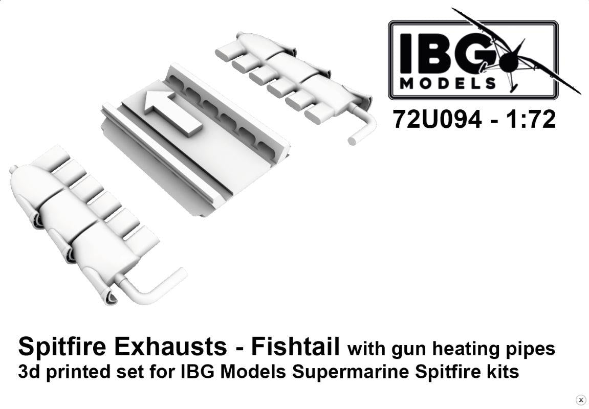 IBG 72U094 1/72 Scale Supermarine Spitfire Exhausts & Fishtail Type with gun heating pipes 3d Printed Set