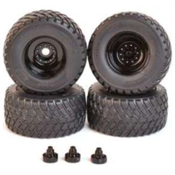 AT Collections 1:32 Scale BKT Ridemax FL-693M 710/50R30.5 Set of 4 Tyres w/Black Rim and Hub