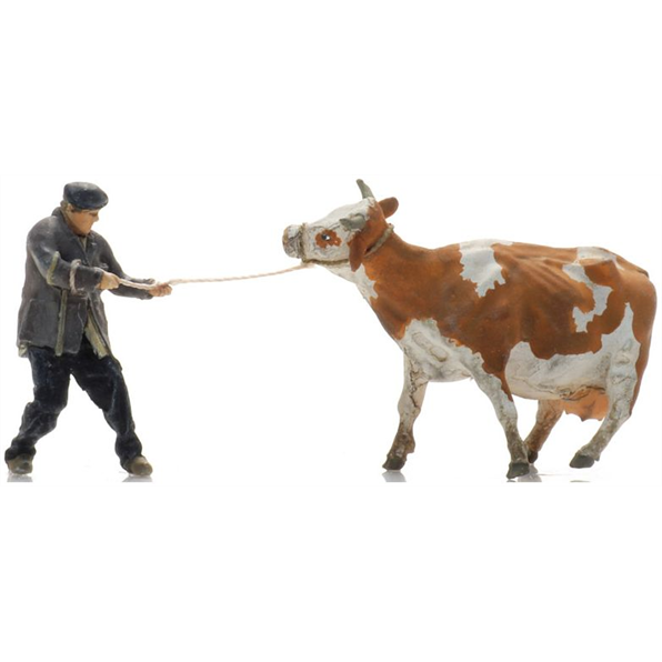 Artitec 1:160 Scale Farmer w/Obstinate Cow (1x) Ready-Made Figures