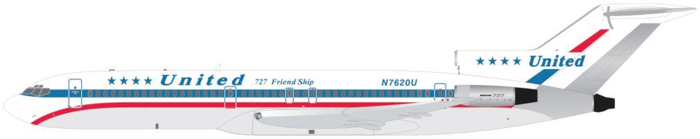 Gemini  1:400th Scale Boeing B727-200 United Airlines N762OU (Stars and Bars Friendship Livery)