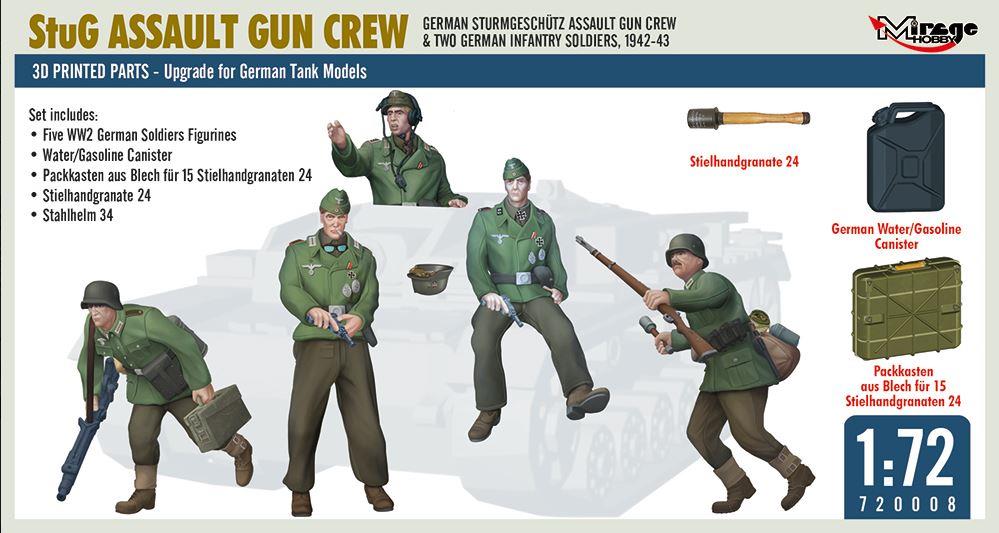 Mirage Hobby  720008 1/72 Scale 3D Printed WW2 German StuG Assault Gun Crew with Infantry 1942/43
