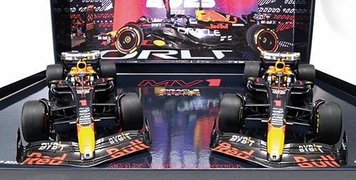 Minichamps 1:18 Scale Oracle Red Bull Racing RB19 2-Car-Set Max Verstappen Champion Qatar Sprint GP 2023