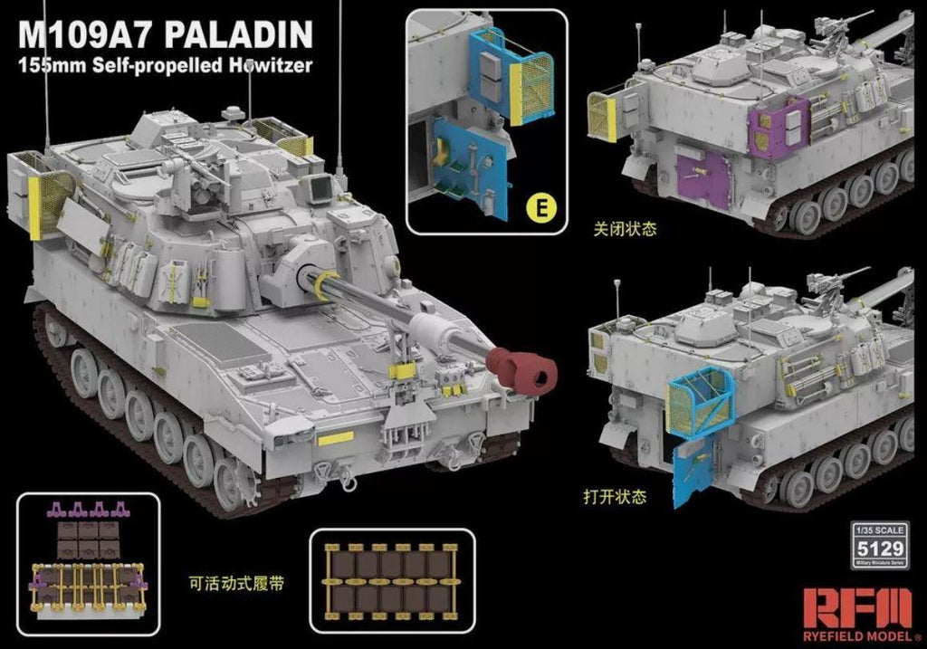 Rye Field Model 5129 1/35 Scale M109A7 PALADIN  155mm Self-propelled Howitzer w/workabel tracks