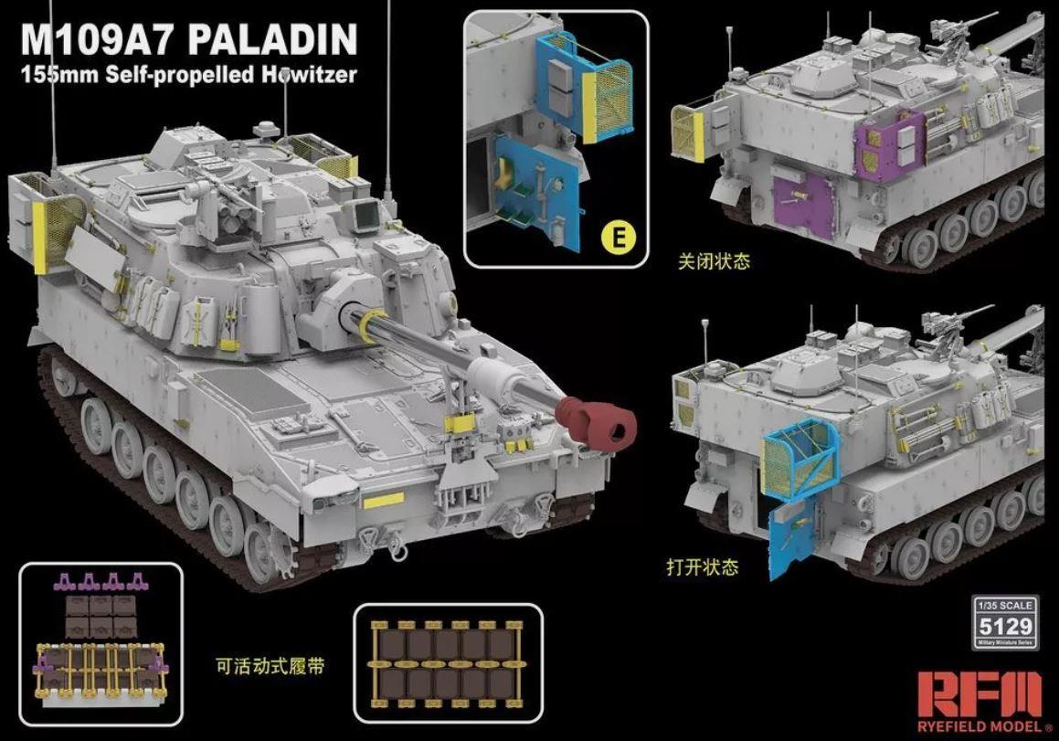 Rye Field Model 5129 1/35 Scale M109A7 PALADIN  155mm Self-propelled Howitzer w/workabel tracks
