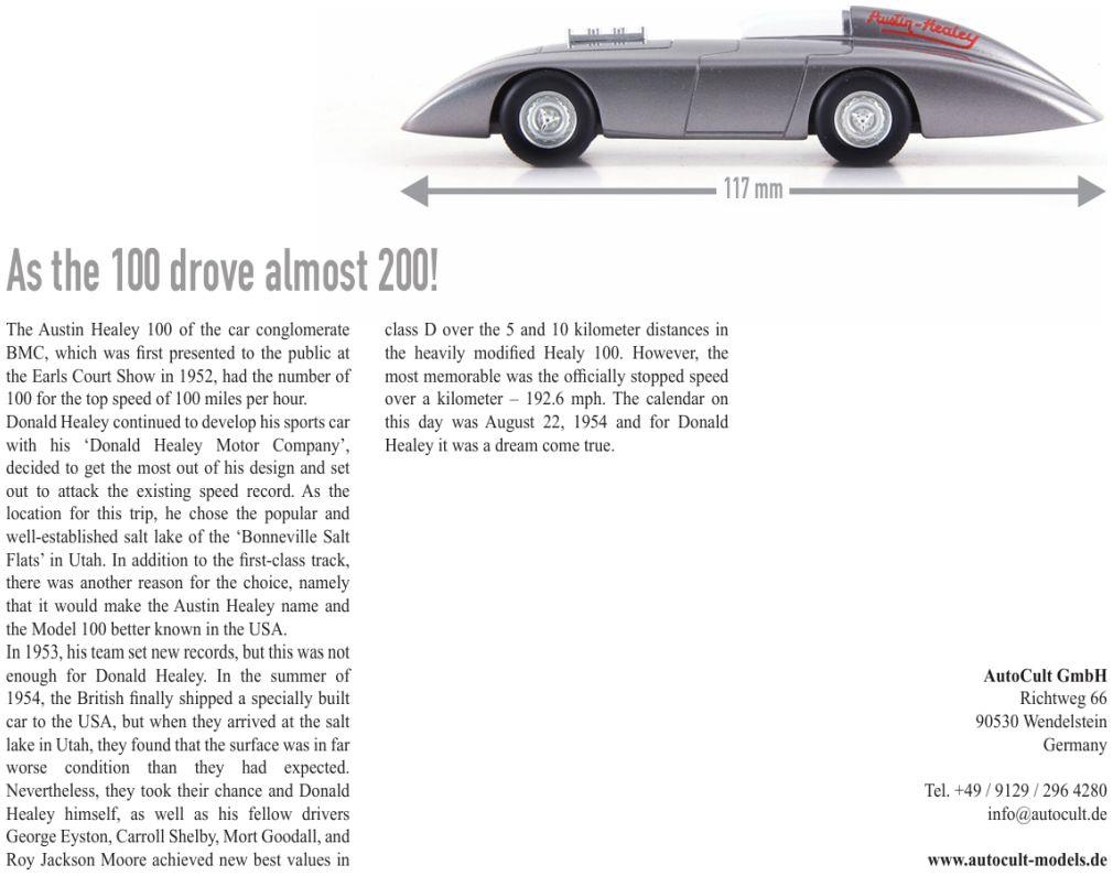Autocult 1:43 Scale Austin Healey 100S Streamliner Silver
