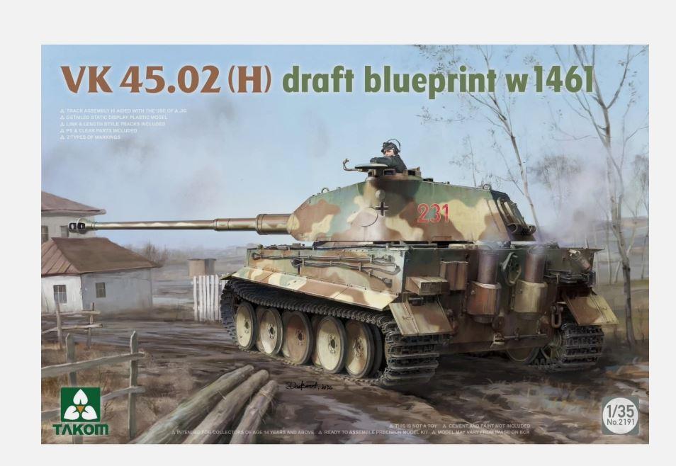Takom TAK2191 1:35 Scale VK 45.02 (H) blueprint w1461 Tank Military Model Kit