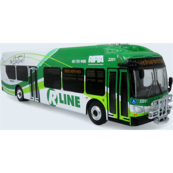 Iconic Replicas 1:87 Scale NFI Xcelsior Charge NG Electric Transit Bus Rhode Island Public Transit Authority