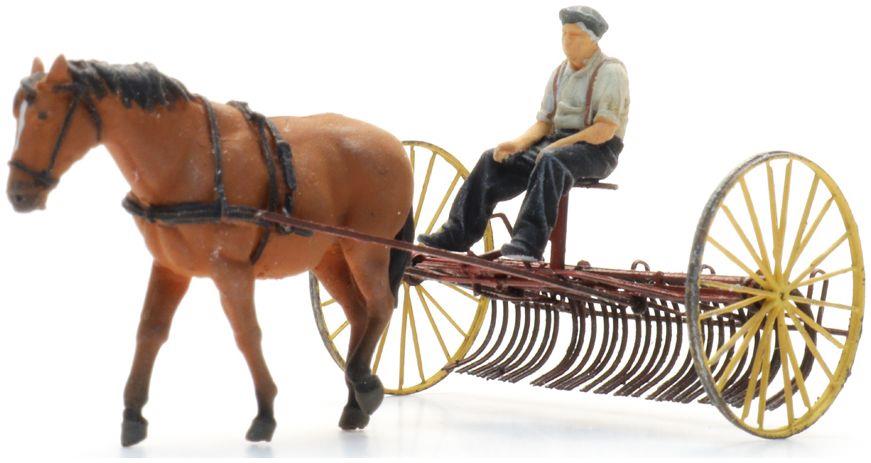 Artitec 1:87 Scale Hay rake w/Horse + Figure Ready-Made, Painted