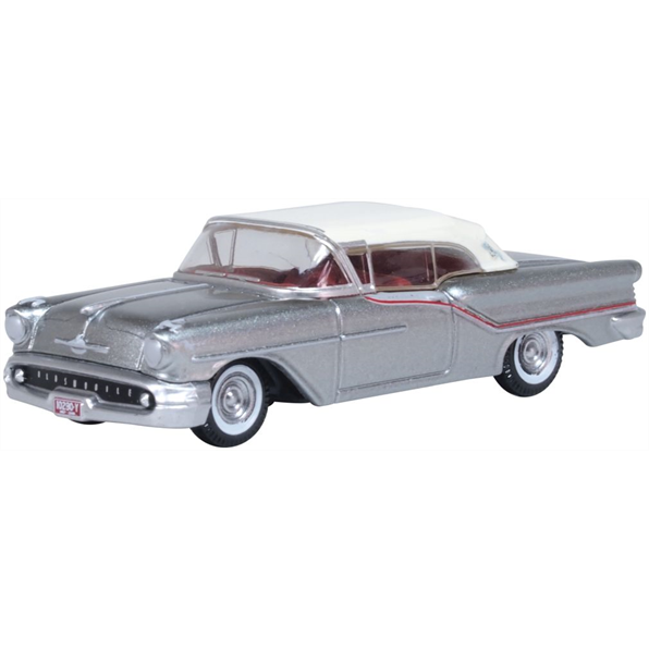 Oxford Diecast 1:87 Scale Oldsmobile 88 Convertible Gray/Red/White Closed Juneau Gray/Accent Red/White 1957