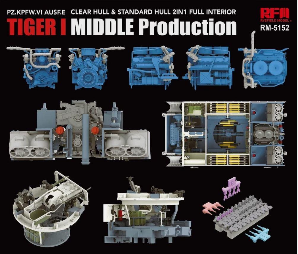 RyeField Model 5152 1/35 Scale Tiger I Mid-Production w/clear parts Full Interior