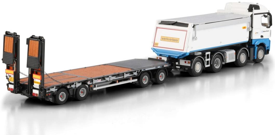WSI  1:50th Scale Mercedes Benz Arocs MP4 2.300MM Stream Space 8x2 Tipper Low Loader Ballast Nedam