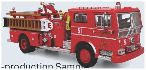 Iconic Replicas 1:87th Scale Ward Lafrance Ambassador Fire Engine 1973: LACOFD - L.A County of Fire Dept Engine 51