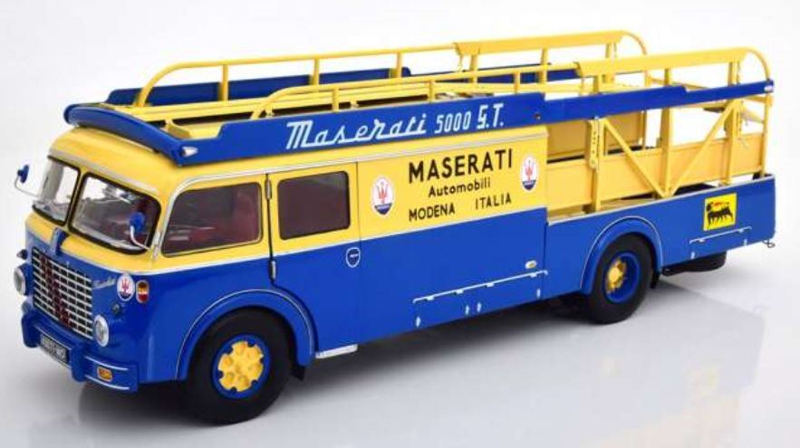 IXO/CMR 1:18 Scale Fiat 642 RN2 Bartoletti Maserati Race Car Transporter 1957 Blue/Yellow